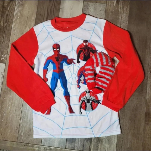 NWT Marvel Spider-Man 2 Piece Pajama Set Boys Size L (12-14) Red White Blue - Picture 1 of 9